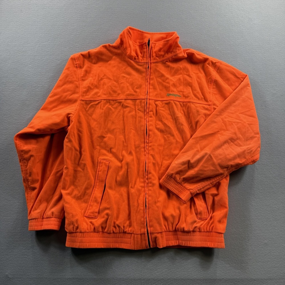 Remington Jacket Mens XL Orange Full Zip Hunting‎ Knit Lined Pockets Elastic